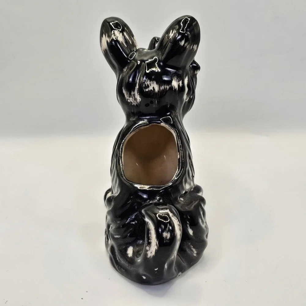 Vintage Japan Scottie Dog Planter Ceramic Black‎ White Mid Century Figurine MCM